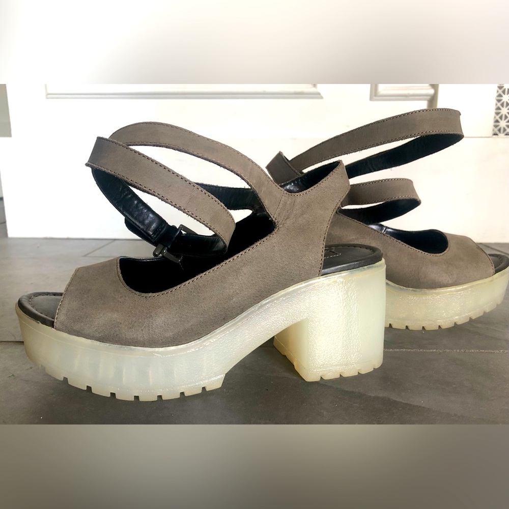 New Topshop womens olive green nubuck opaq white rubber platform sandals shoes 7